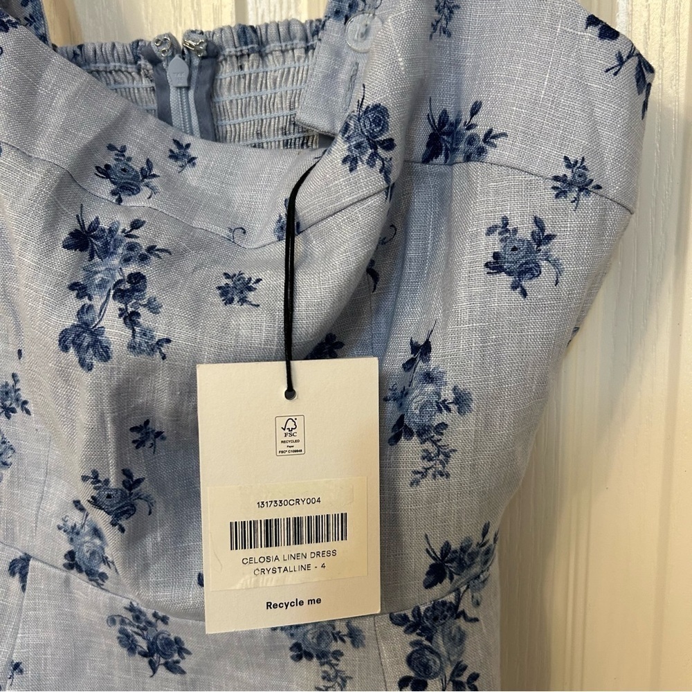 Reformation Celosia linen mini dress blue floral print in Crystalline Size 4 - Picture 7 of 11